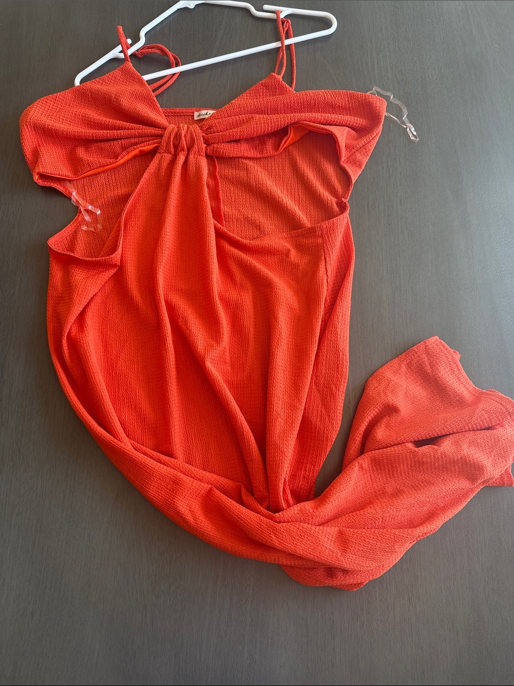 Derek Heart Red Orange Mini Dress with Front Knot
